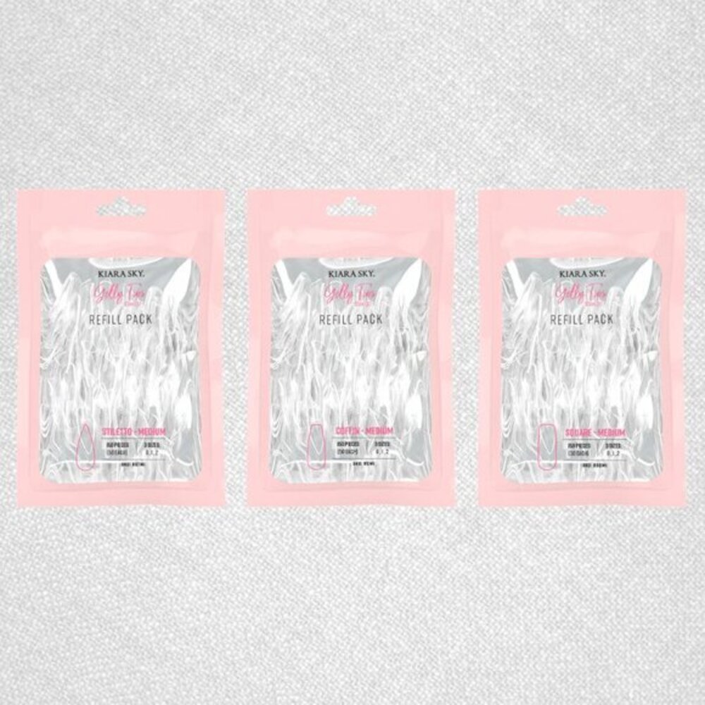 (NEW) Kiara Sky Gelly Tips Refill Packs x 9: Stiletto M, Coffin M, Square M